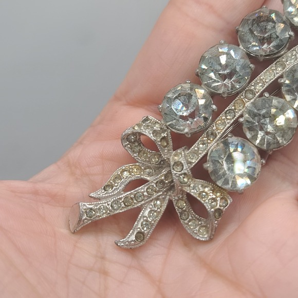 Vintage Rhinestone Brooch Silver Tone Large Heavy - Picture 8 of 13
